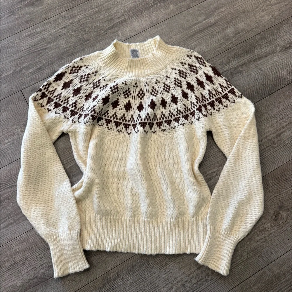 Melrose and Market Cream and Brown Patterned Sweater